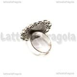 Base Anello in metallo argento antico per cammei 18x13mm