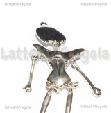 Corpo 3D bambolina in metallo argento antico con testa e ali 102x18mm