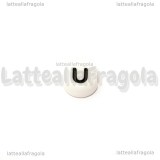 10 Perle a gettone lettera U in acrilico bianco 7x3.5mm