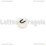 10 Perle a gettone lettera U in acrilico bianco 7x3.5mm