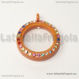 Ciondolo Apribile Tondo in metallo smaltato arancio strass multicolor 29mm