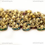 5 Rondelle in rame Gold plated con strass colorati 5x2.5mm