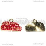 Charm Merry Christmas in metallo dorato smaltato rosso 12.5x20mm
