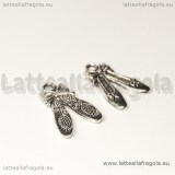 Charm double-face scarpette con fiocco in metallo argento antico 21x13mm