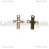 Charm Croce in metallo dorato con strass 16x10mm