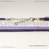 Collana in organza e cotone cerato viola 43cm con catena di allungamento toni argentati