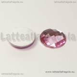 Cabochon Tondo in acrilico sfaccettato rosa 16mm