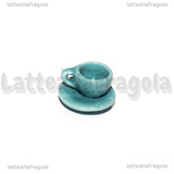Set Tazzina e Piattino  in ceramica azzurra bordi lisci 10mm