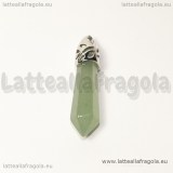 Goccia in Avventurina verde con portapendente filigranato in ottone argentato 35x8mm