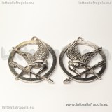 Medaglione ghiandaia imitatrice Hunger Games in metallo argento antico 50x45mm