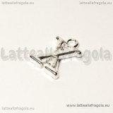 Ciondolo lettera X in metallo Silver plated 15x8mm