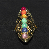 Anello regolabile in metallo dorato filigrana con pietre 7 Chakra