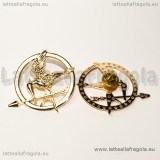 Spilla Hunger Games in metallo zincato gold plated 40x40mm