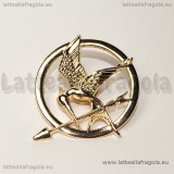 Spilla Hunger Games in metallo zincato gold plated 40x40mm