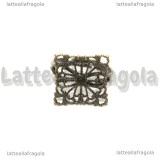 Base anello in metallo color bronzo piastra quadrata filigranata 16mm