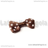 Fiocco cioccolato a pois bianchi in poliestere e raso 30x15mm