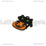 Charm Gatto Nero con Zucca in metallo smaltato 23x19mm