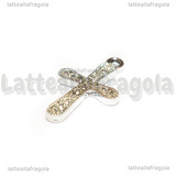 Ciondolo Croce con strass in metallo silver plated 25x14.5mm