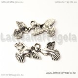 Charm Uccellini innamorati in metallo argento antico 25x12mm