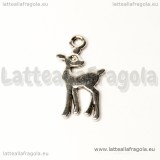 Charm cerbiatto double-face in metallo argento antico 21x10mm