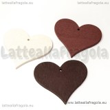 Ciondolo cuore in legno color panna 43x40mm
