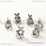 Orsetto foro largo in metallo argento antico 13.5x8mm