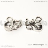 Charm micio in metallo argento antico 15x13mm