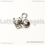 Charm micio in metallo argento antico 15x13mm