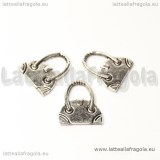 Ciondolo borsa double-face in metallo argento antico 16x14mm