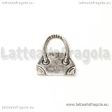 Ciondolo borsa double-face in metallo argento antico 16x14mm