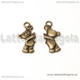 Charm Orso con fiore in metallo color bronzo 19x9mm