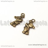 Charm orso con fiore in metallo color bronzo 19x9mm