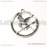 Ciondolo ghiandaia imitatrice Hunger Games in metallo argento antico 27x24mm