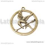 Ciondolo ghiandaia imitatrice Hunger Games in metallo color bronzo 27x24mm