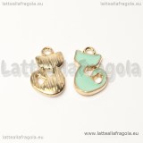 Ciondolo gattino in metallo gold plated smaltato azzurro Tiffany 15x9mm