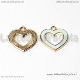 Charm cuore in metallo dorato smaltato celeste 14x14mm