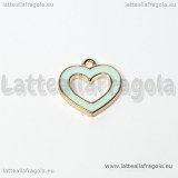 Charm cuore in metallo dorato smaltato celeste 14x14mm