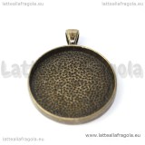 Base tonda in metallo color bronzo 41x33mm per cammei 30mm