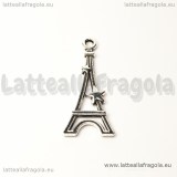 Ciondolo double-face Torre Eiffel e stella in metallo argento antico 29x13mm