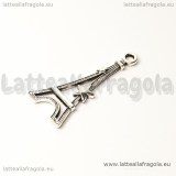 Ciondolo double-face Torre Eiffel e stella in metallo argento antico 29x13mm