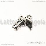 Ciondolo Testa di Cavallo double-face in metallo argento antico 21x8mm