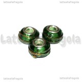 Perla in Lampwork Verde righe Oro Metallizzato 14x10mm
