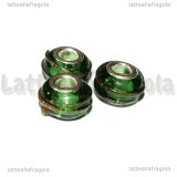 Perla in Lampwork Verde righe Oro Metallizzato 14x10mm