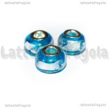 Perla in Lampwork Azzurro ghirigori argento foro largo 15x10mm