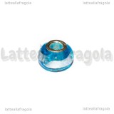 Perla in Lampwork Azzurro ghirigori argento foro largo 15x10mm