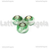 Perla in Lampwork Verde Erba ghirigori argento foro largo 15x10mm