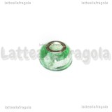 Perla in Lampwork Verde Erba ghirigori argento foro largo 15x10mm