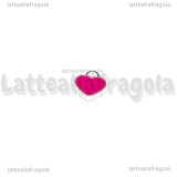 Charm Cuore in metallo argentato smaltato rosa intenso 7x8mm