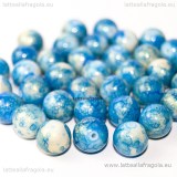 Perla in vetro bianco e azzurro effetto marmorizzato 10mm