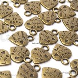 Charm Cuore made with love in metallo color bronzo 12x10mm